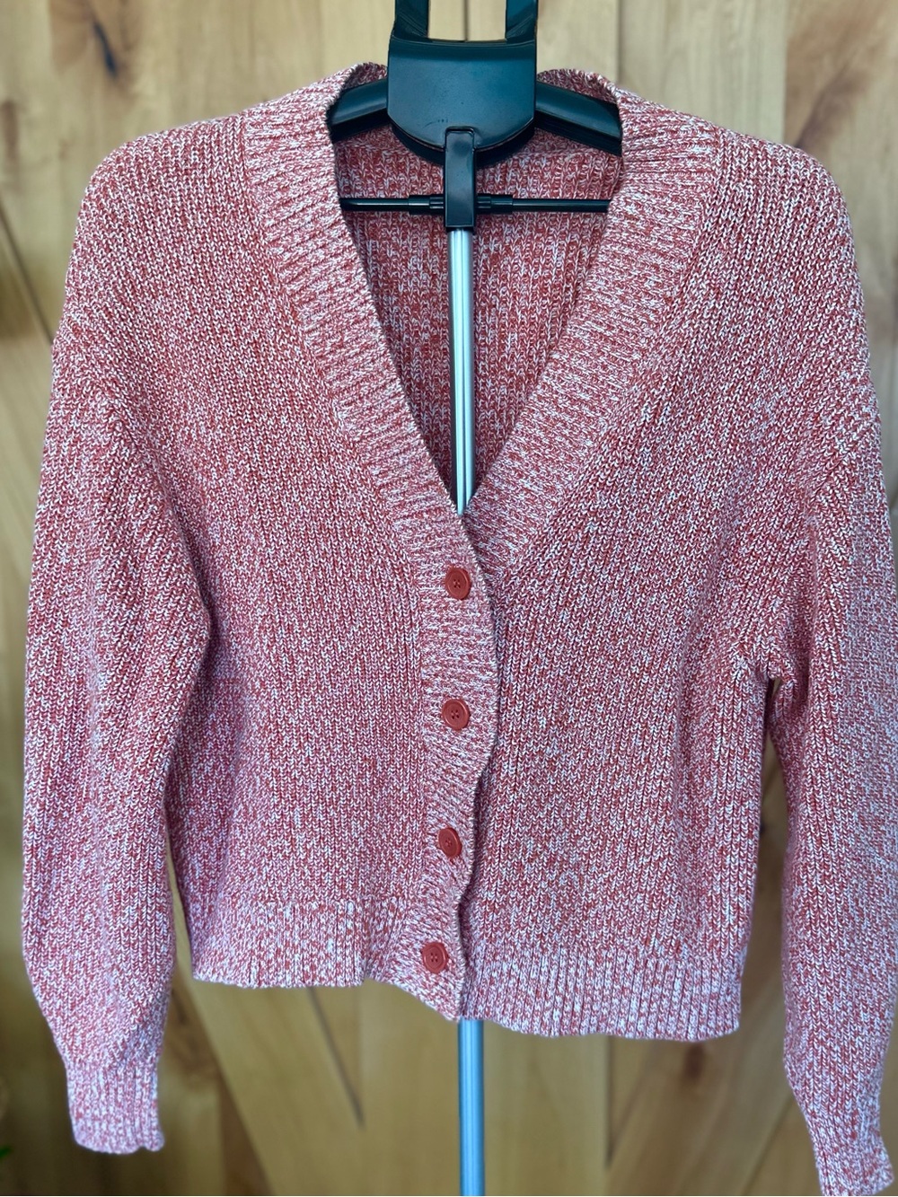 COS V-Neck Button Front Marled Knit Cardigan Rust White Size S